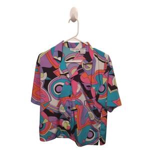 Regina Porter 70's Style Button Up Blouse‎ Size 6 Funky Retro Style Artsy Groovy